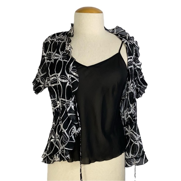 Lane Bryant 14/16 Sheer Tie Waist Ruffle Collar and Black Tank - Picture 5 of 7
